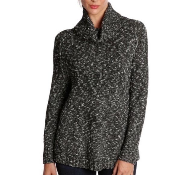 NWT Lucky Brand Heathered Black & White Soft Knit Soft Cowl Neck Sweater - Picture 2 of 6